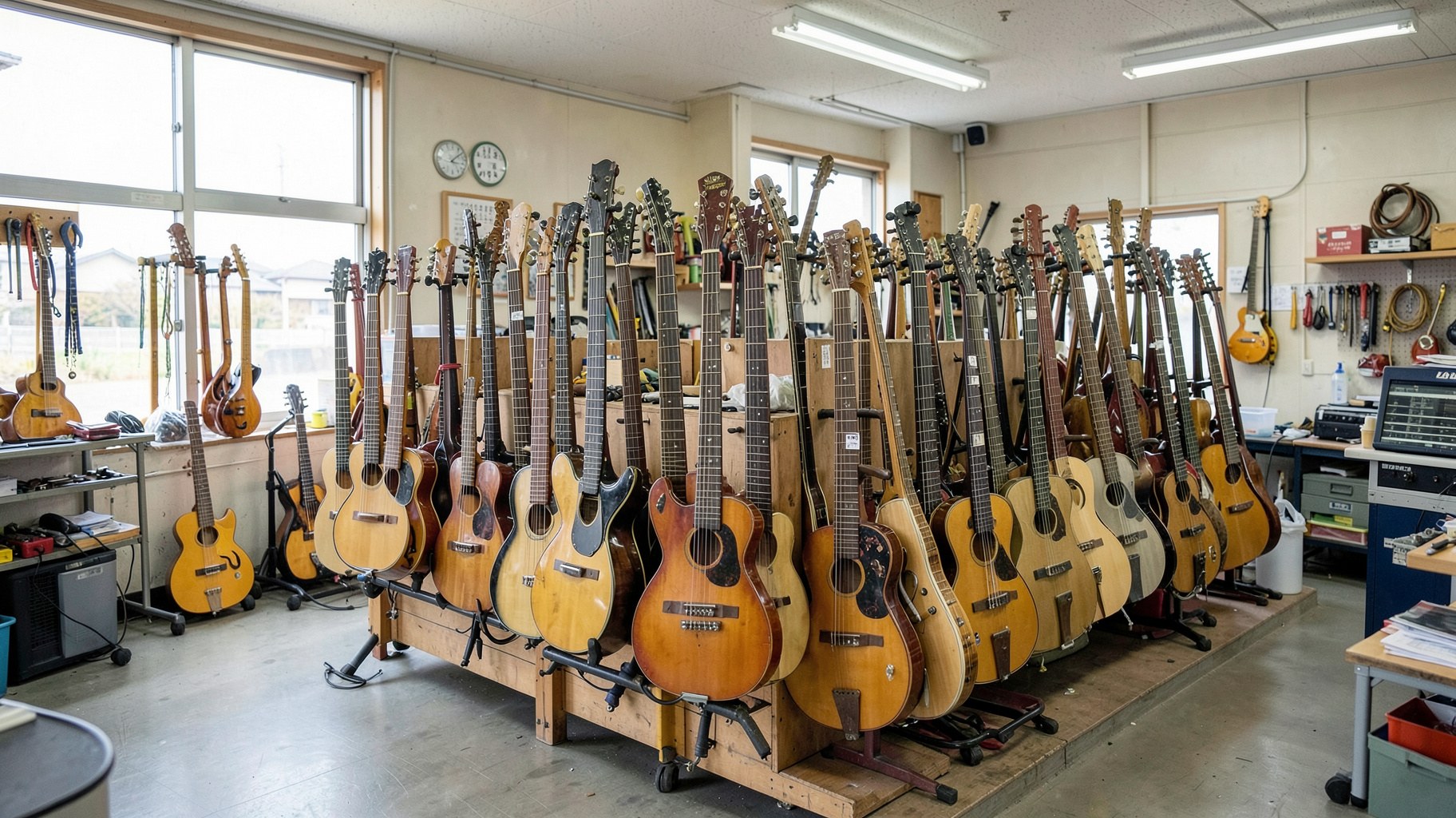 楽器店の仕入れ・展示在庫管理に関するAI生成イメージ写真